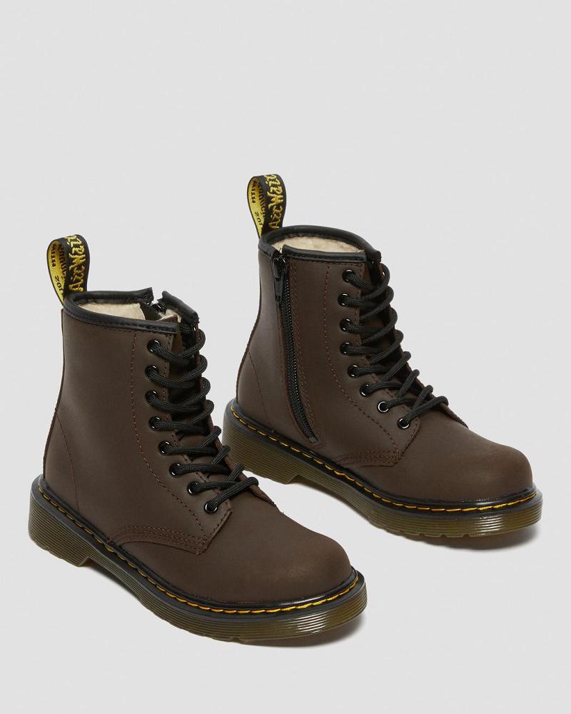 Kids' Dr Martens Junior 1460 Faux Fur Lined Lace Up Boots Dark / Brown | AU 674GSO